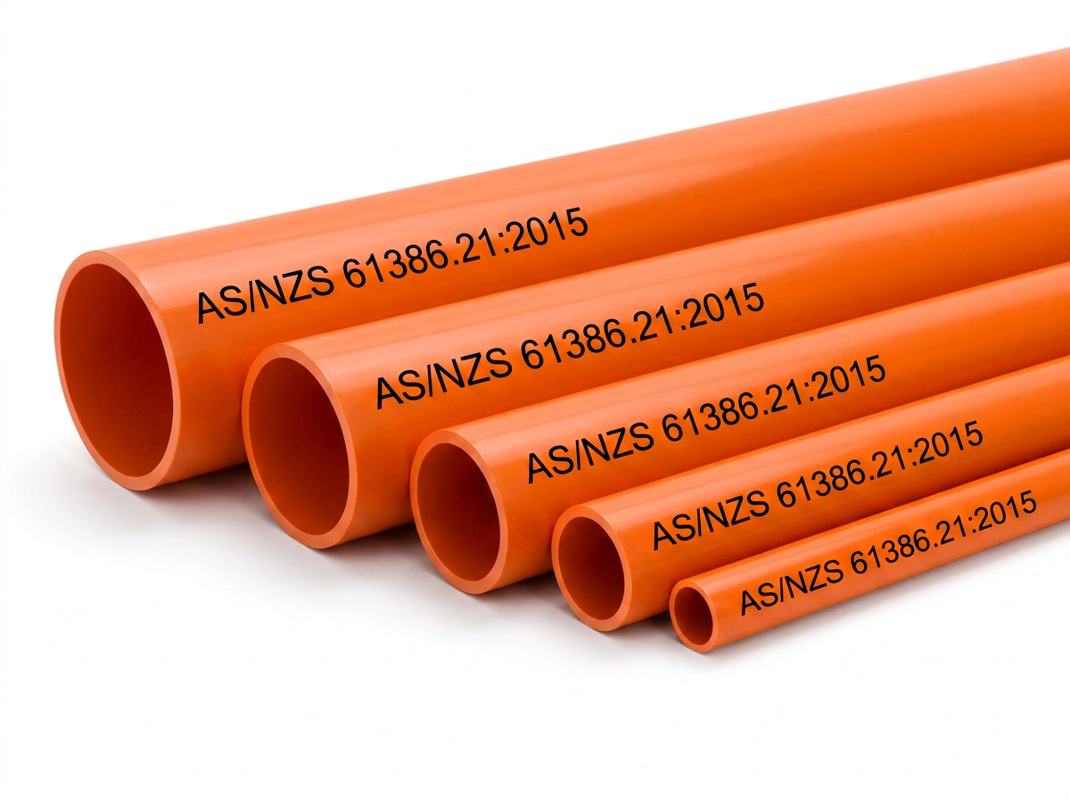 Grey rigid electrical conduit pipe lengths in multiple diameters
